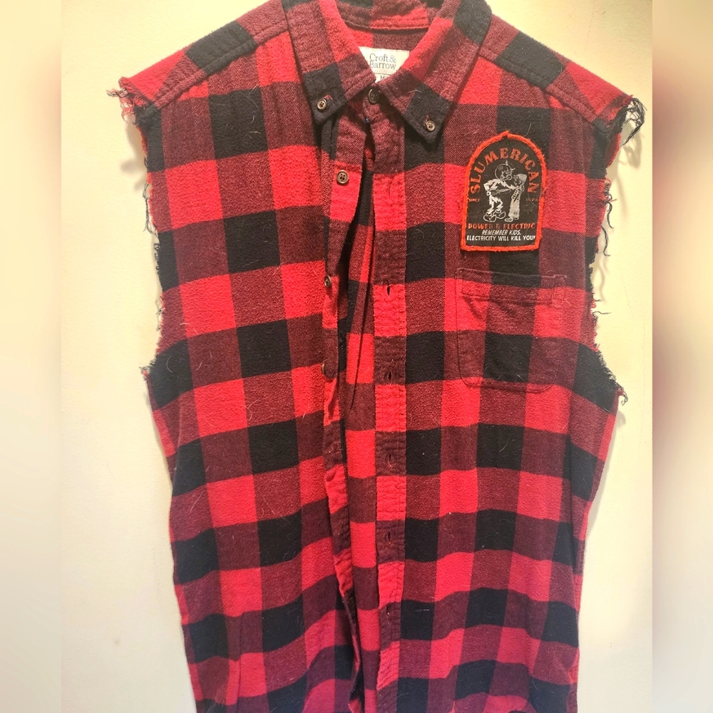 Custom Cut Off Plaid Flannel Vest Adult Size Medium